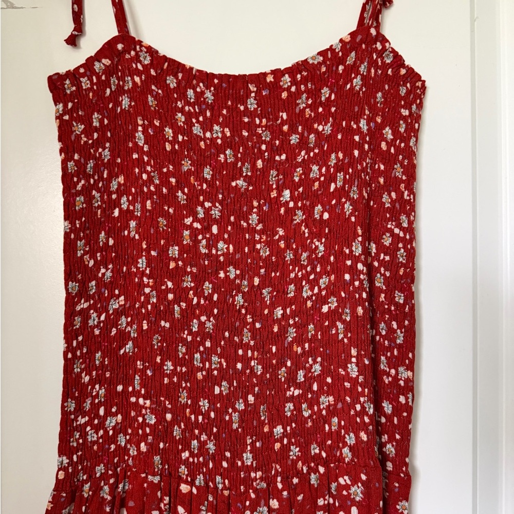 Red Floral Flare Leg Smocked Jumpsuit